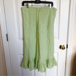 Green & White Striped Midi Linen Skirt | J Crew | S